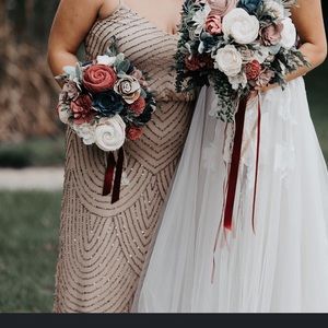 Adrianna Papell Art Deco Bead Gown in Gold Size 14